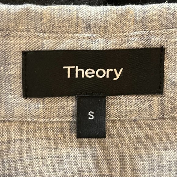 Theory Button-down Eco Sharkskin Dress in Blue Melange, Size Small - Picture 6 of 6